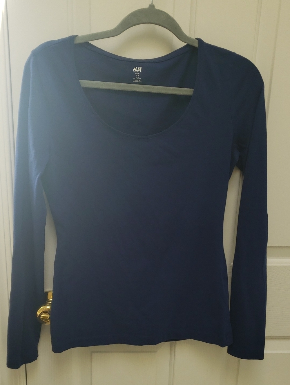 H&M Women's Long Sleeve Scoop Neck Top - Navy Blue